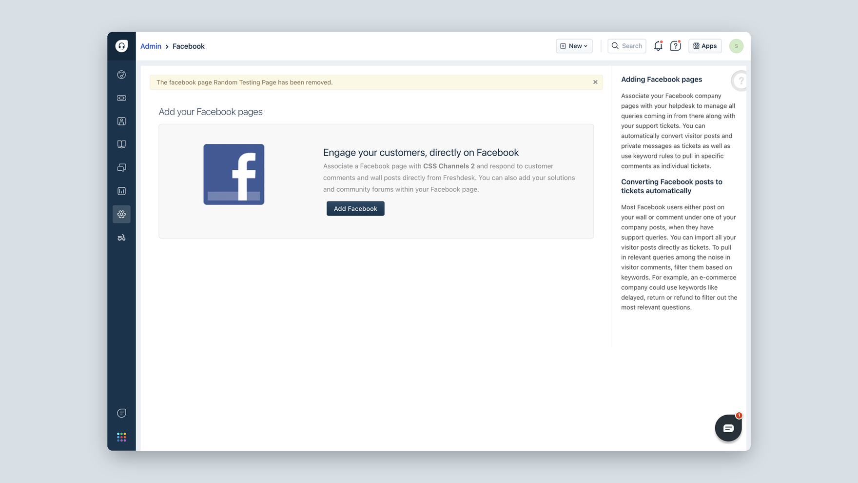 The legacy Facebook zero state: a wall of explanatory text beside one button